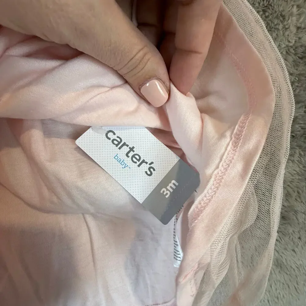 NWT Carter's Baby Girl Dress 3 Months Blush Pink Tulle Cherry Print Babydoll